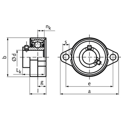 Kugel-Flanschlager SSKFL 001 Bohrung 12mm Gehäuse und Lager aus Edelstahl, Technische Zeichnung