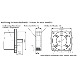 Motor-Adaption MPL Größe 90 Außen 90 x 90 x 27mm Lochkreis-Ø 90mm M6 Zentrier-Ø 70mm, Technische Zeichnung