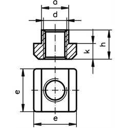 Mutter DIN 508 für T-Nut 20mm DIN 650 Gewinde M16 Güteklasse 10, Technische Zeichnung