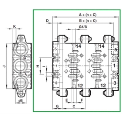 Verkettungsplatten VDMA 24345 Form C Norgren CQM/22253/3/21 ISO 2, Technische Zeichnung