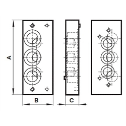 Verbindungsplatte von ISO 1 zu ISO 2 (Universal) Norgren CQM/22152/3/29 ISO 1 -> 2, Technische Zeichnung