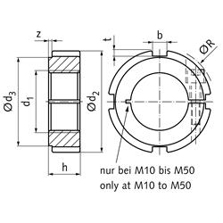 Nutmutter KMM geschlitzt mit Klemmschraube Größe 17 Gewinde M85x2 Material Stahl verzinkt, Technische Zeichnung