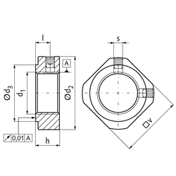 Wellenmutter KMV M8 x 1 Stahl vernickelt, Technische Zeichnung