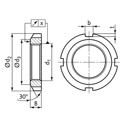 Nutmutter DIN 981 KM 4 Gewinde M20x1, Technische Zeichnung