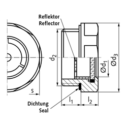 Ölschauglas Typ 743.1 temperaturbeständig bis 180°C Aussendurchmesser 32mm Gewinde M 26x1,5 , Technische Zeichnung