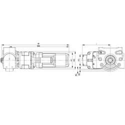 Getriebemotor RBM/I für Radblock RB/I Größe 250 Motortyp 80A8/2 400V 50Hz Wellendurchmesser 45mm Übersetzung 55,7:1 , Technische Zeichnung