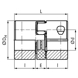 Elastische Kupplung RNK spielfrei Baugröße 19 Außendurchmesser 40mm Gesamtlänge 66mm Vorbohrung 5mm (kein H7) mit Zahnring 98° Shore rot, Technische Zeichnung