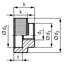 Rändelmutter DIN 6303 Gewinde M8 Edelstahl 1.4305, Technische Zeichnung