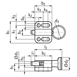 Rastbolzen 417 Form A ohne Rastsperre mit Zugring Bolzendurchmesser 4mm , Technische Zeichnung