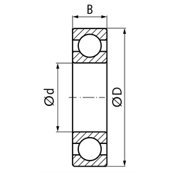 MÄDLER Rillenkugellager einreihig Innen-Ø 25mm Außen-Ø 47mm Breite 12mm mit beidseitigen Deckscheiben, Technische Zeichnung