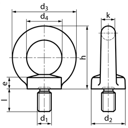 Ringschraube M6 x 11 Edelstahl A2 gegossen, Technische Zeichnung