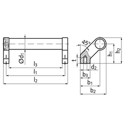 Rohrgriff 333 Länge 200 mm Material Aluminium schwarz kunststoffbeschichtet , Technische Zeichnung