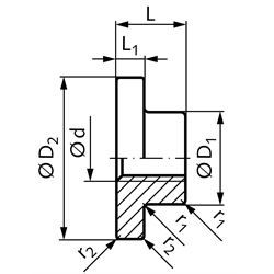 Flanschmutter mit Trapezgewinde DIN 103 Tr. 12 x 6 P3 zweigängig rechts Rotguss Rg7 , Technische Zeichnung