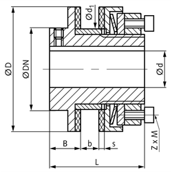 Rutschnabe FA Baugröße 8 Drehmoment einstellbar 900-3400 Nm Außendurchmesser 285mm max. Bohrung: 120mm, Technische Zeichnung