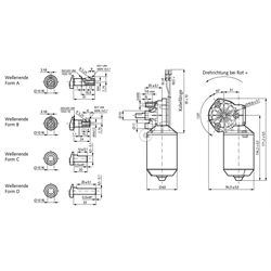 Schnecken-Kleingetriebemotor SFS Gr. 3 mit Gleichstrommotor 24V i=69:1 Leerlaufdrehzahl 35 /min , Technische Zeichnung