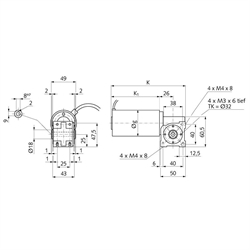 Schnecken-Kleingetriebemotor SG-H mit Gleichstrom-Permanentmagnetmotor 24V 28W n2=100/min i=30:1 Abtrieb Hohlwelle, Technische Zeichnung