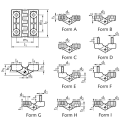 Scharnier M151 aus Kunststoff, Form A, 64x65mm, Technische Zeichnung