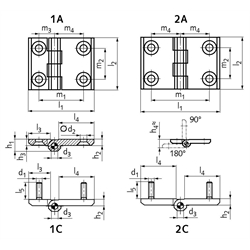 Scharnier M237L aus Zink-Druckguss, Form 1C, 63x50mm, Technische Zeichnung