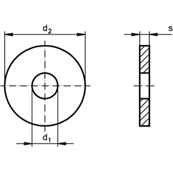 Scheibe DIN 6340 für Gewinde M14 Vergütungsstahl Klasse 10 Außendurchmesser 40mm Breite 5mm , Technische Zeichnung