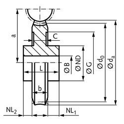 Schneckenrad aus GG25 Modul 3 16 Zähne 2-gängig rechts , Technische Zeichnung