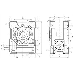 Schneckengetriebe H/I Größe 31 i=25:1 Abtriebswelle Hohlwelle (Betriebsanleitung im Internet unter www.maedler.de im Bereich Downloads), Technische Zeichnung