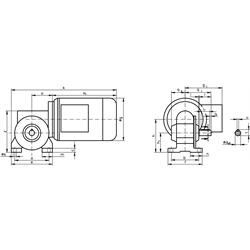 Schneckengetriebemotor R 250 Watt 230/400V 50Hz IE2 i=10:1 Abtriebsdrehzahl ca 140 /min Md2=13Nm (Betriebsanleitung im Internet unter www.maedler.de im Bereich Downloads), Technische Zeichnung