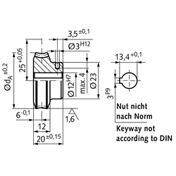 Präzisions-Schneckenrad Achsabstand 25mm i=10 20 Zähne , Technische Zeichnung