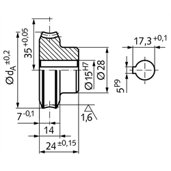 Präzisions-Schneckenrad Achsabstand 35mm i=40 40 Zähne , Technische Zeichnung