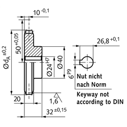 Präzisions-Schneckenrad Achsabstand 50mm i=46 46 Zähne , Technische Zeichnung