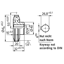 Präzisions-Schneckenrad Achsabstand 53mm i=13,5 27 Zähne , Technische Zeichnung