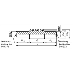 Schneckenwelle aus Stahl C 45 Modul 4 2-gängig rechts , Technische Zeichnung