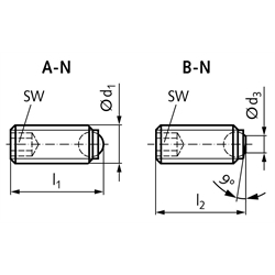 Kugeldruckschraube Edelstahl Form B-N M12 x 40mm , Technische Zeichnung