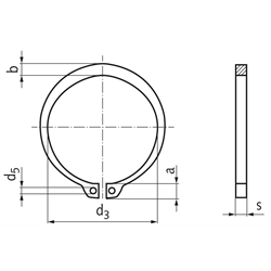 Sicherungsring DIN 471 5mm Federstahl, Technische Zeichnung