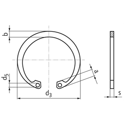 Sicherungsring DIN 472 28mm Edelstahl 1.4122 Achtung: Reduzierte Federkräfte und abweichende mechanische Eigenschaften gegenüber Federstahl, Technische Zeichnung