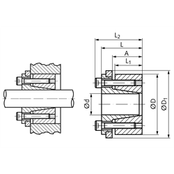 Spannsatz COM-C Bohrung 25mm Größe 25-50 , Technische Zeichnung