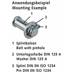 Bolzen mit Splintloch Größe 40 x 100 x 90 Edelstahl 1.4301; passend zu Gabelkopf 40 x 84, Technische Zeichnung