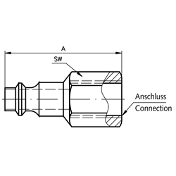 Stecknippel mit Innengewinde für Schnellkupplungen G 1/4 , Technische Zeichnung