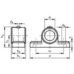 Stehlager HM Bohrung 25mm D9 Material Grauguss , Technische Zeichnung