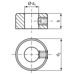 Stellring DIN703 Bohrung 35mm 1.4305 Gewindestift A2 mit Innensechskant, Technische Zeichnung
