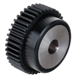 Stirnzahnrad aus Kunststoff PA12G schwarz mit rostfreiem Stahlkern aus 1.4305 Modul 3 30 Zähne Zahnbreite 30mm Außendurchmesser 96mm, Produktphoto