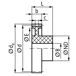 Stirnzahnrad aus Polyacetal gespritzt mit Nabe Modul 0,7 38 Zähne Zahnbreite 6mm Außendurchmesser 28mm, Technische Zeichnung