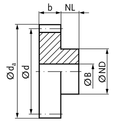 Stirnzahnrad aus Messing Ms58 mit Nabe Modul 1 72 Zähne Zahnbreite 6,5mm Außendurchmesser 74mm, Technische Zeichnung