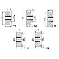 Zahnriemenrad aus Stahl Profil AT5 112 Zähne für Riemenbreite 16mm für Taper-Spannbuchse 2012, Technische Zeichnung