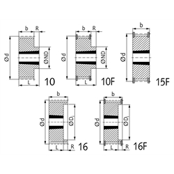 Zahnriemenrad aus Stahl Profil T5 60 Zähne für Riemenbreite 25mm für Taper-Spannbuchse 1210, Technische Zeichnung