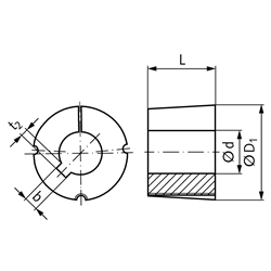 Taper-Spannbuchse 1008 Bohrung 16mm , Technische Zeichnung