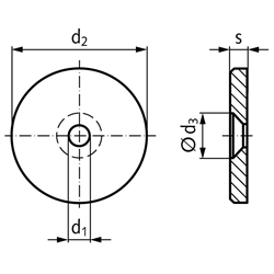 Vorlegescheibe für M4 Außen-Ø 20mm Stärke 3mm Edelstahl 1.4305, Technische Zeichnung