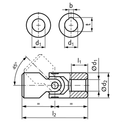 Präzisions-Wellengelenk WER DIN 808 einfach Bohrung 10H7
Edelstahl 1.4301 Gesamtlänge 76mm Außendurchmesser 22mm
, Technische Zeichnung