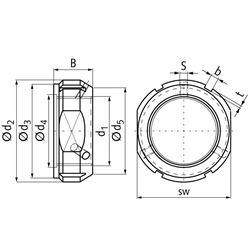 Wellenmutter KMT 18 mit Sicherungsstiften Gewinde M90x2, Technische Zeichnung