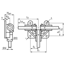 Offenes Winkelgetriebe OW3 mit Kegelrädern aus Polyacetal Wellen aus Edelstahl Ø 15mm Modul 3 16 Zähne Übersetzung 1:1 Ausführung 20, Technische Zeichnung