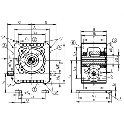 Schneckengetriebe ZM/I Ausführung HL Größe 50 i=29,0:1 (Betriebsanleitung im Internet unter www.maedler.de im Bereich Downloads), Technische Zeichnung